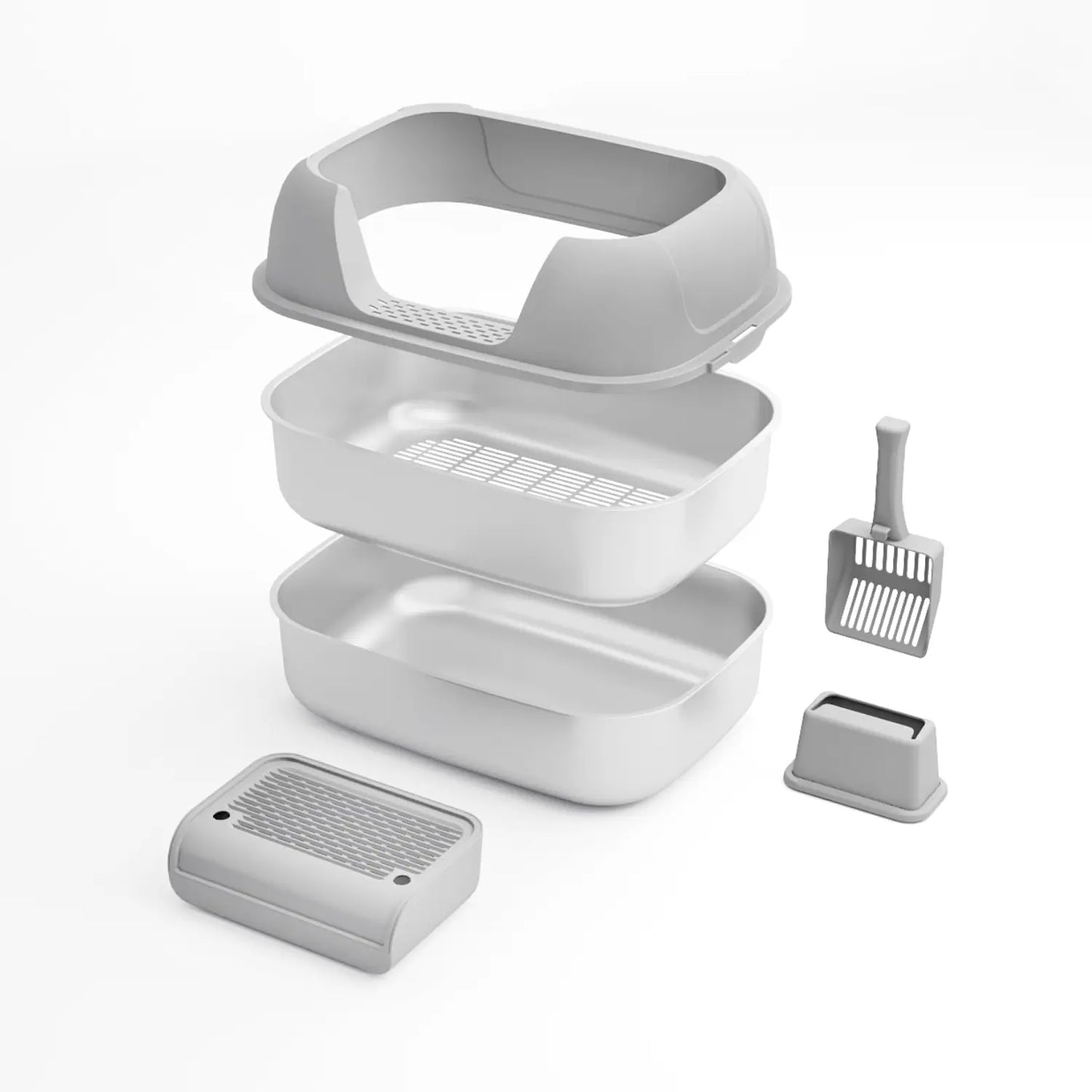 Stainless Steel High-Rim Easy-Clean Cat Litter Sifting Bowl, Includes Scoop and Transfer Bag