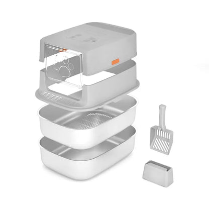 Stainless Steel High-Rim Easy-Clean Cat Litter Sifting Bowl, Includes Scoop and Transfer Bag