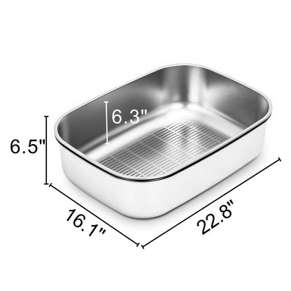 Stainless Steel High-Rim Easy-Clean Cat Litter Sifting Bowl, Includes Scoop and Transfer Bag