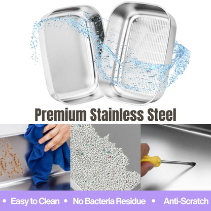Stainless Steel High-Rim Easy-Clean Cat Litter Sifting Bowl, Includes Scoop and Transfer Bag