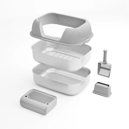 Stainless Steel High-Rim Easy-Clean Cat Litter Sifting Bowl, Includes Scoop and Transfer Bag