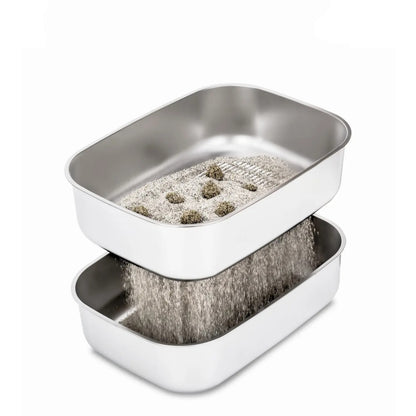 Stainless Steel High-Rim Easy-Clean Cat Litter Sifting Bowl, Includes Scoop and Transfer Bag