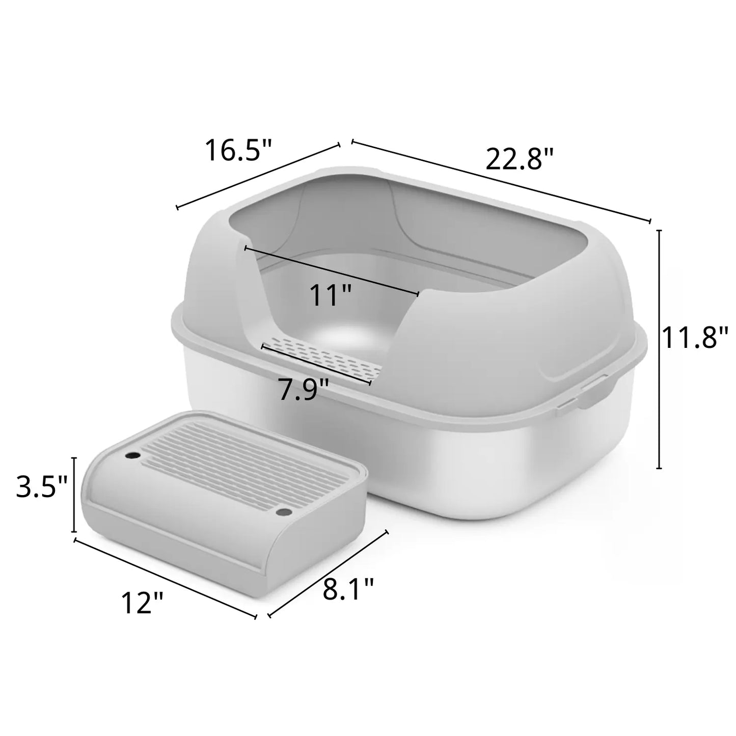 Stainless Steel High-Rim Easy-Clean Cat Litter Sifting Bowl, Includes Scoop and Transfer Bag