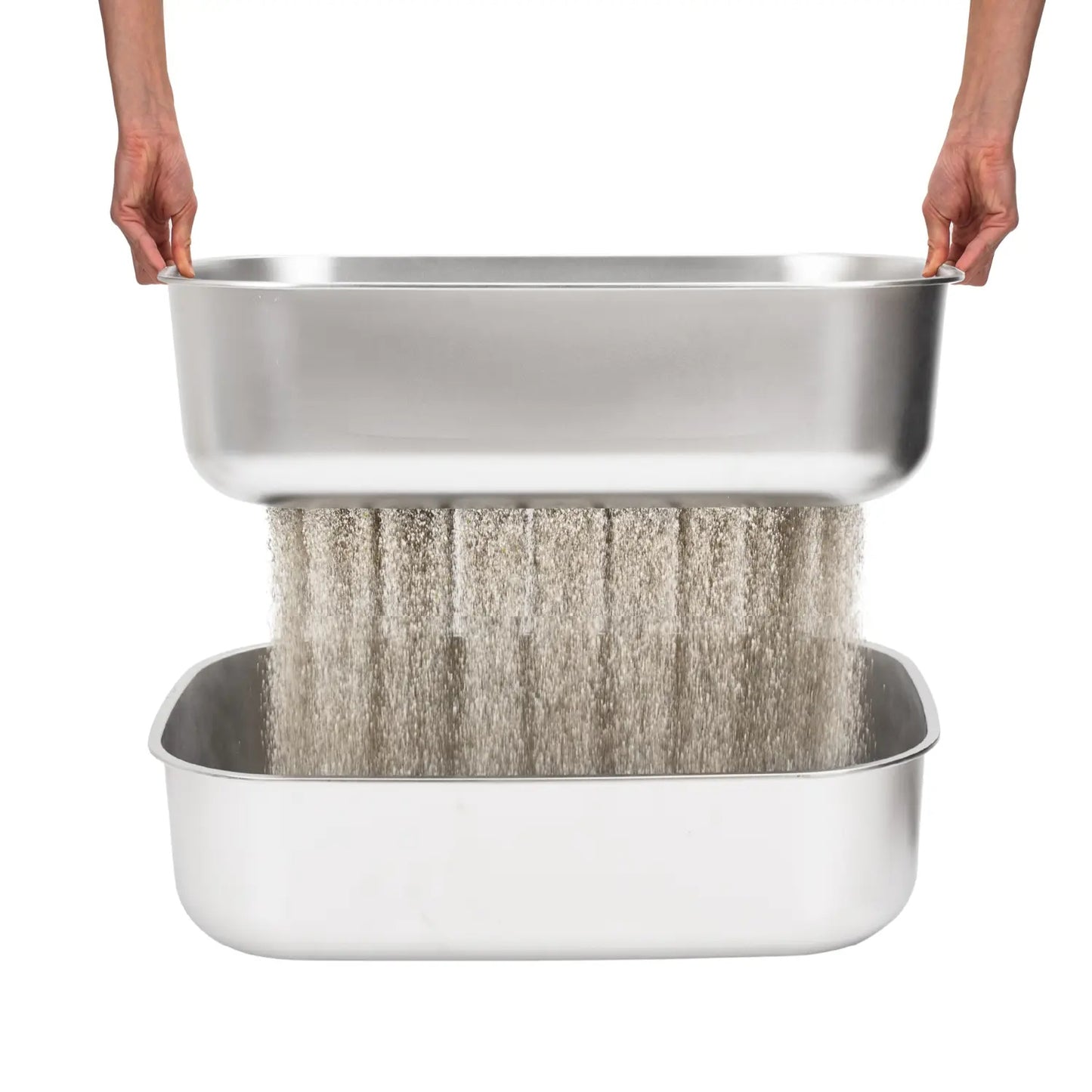 Stainless Steel High-Rim Easy-Clean Cat Litter Sifting Bowl, Includes Scoop and Transfer Bag