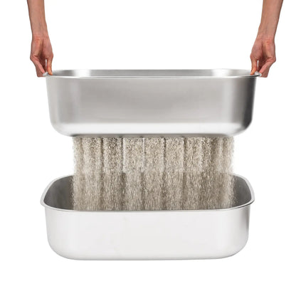 Stainless Steel High-Rim Easy-Clean Cat Litter Sifting Bowl, Includes Scoop and Transfer Bag