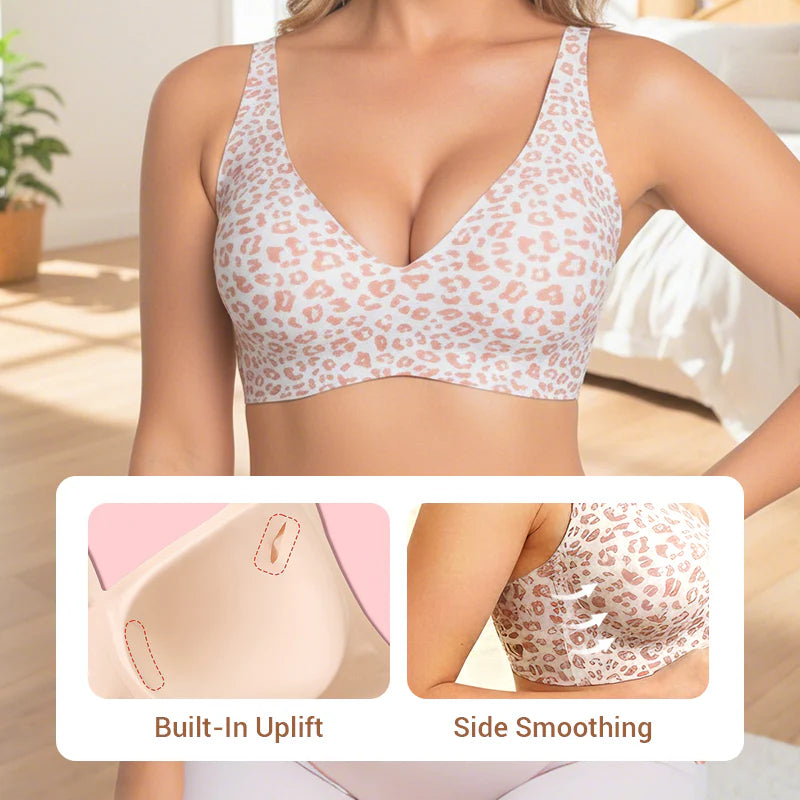 2-Piece Set💕 Jelly Wireless Womens Comfortable Wireless Bras Push Up Bralettes Seamless Tshirts Bras Deep V Everyday Bras